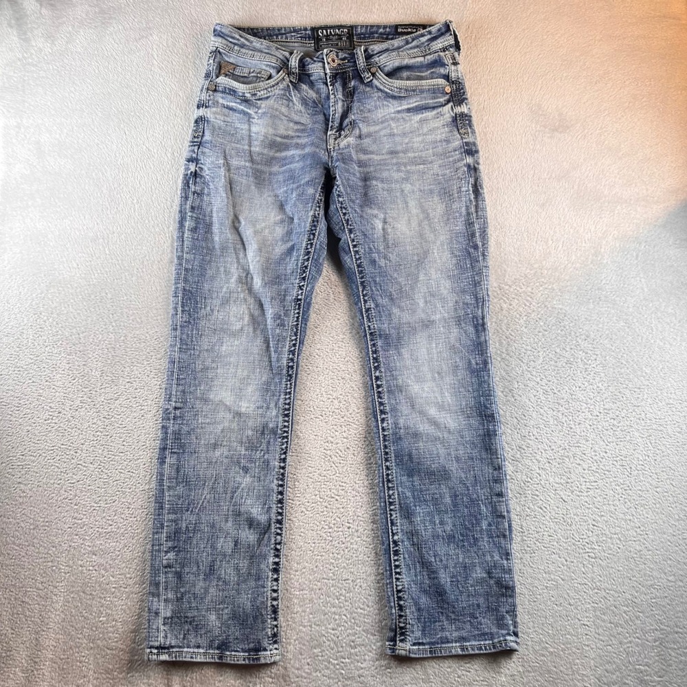 Salvage Mayhem Straight Regular Fit Mens Jeans Light Wash Distressed 31R 32x31